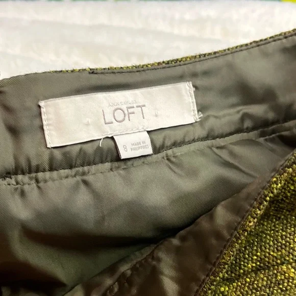 Ann Taylor LOFT 8 Green Speckled Wool Fall Winter Whimsygoth Lined Mini Skirt - Picture 6 of 7